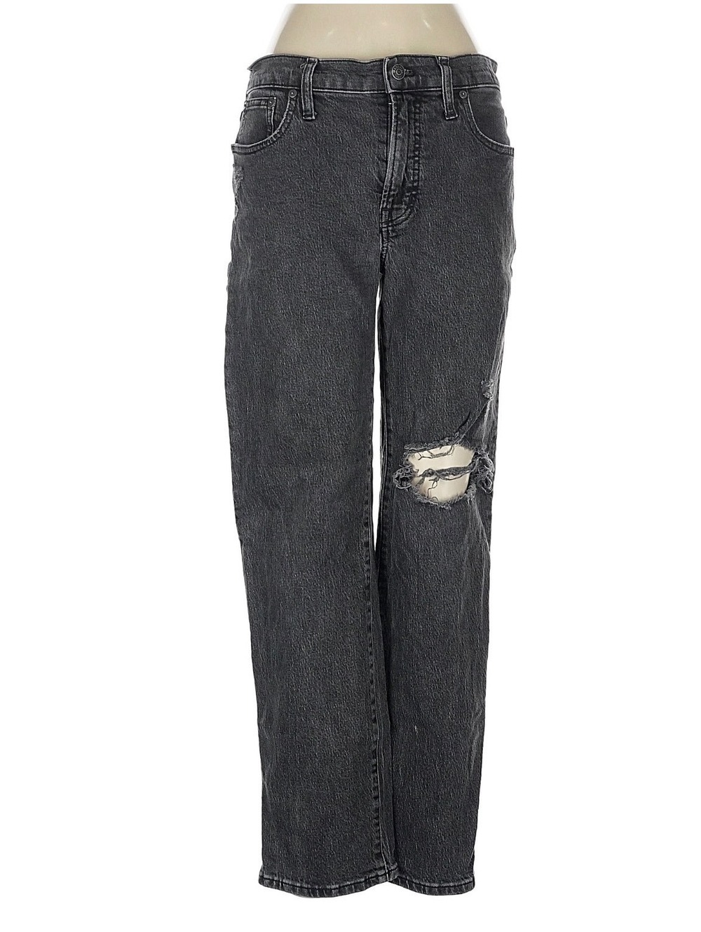 Madewell Black Distressed Mid Rise Straight Leg Jeans Size 28